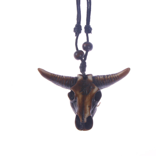 Tribal Necklace for Men with Bull Skull Pendant