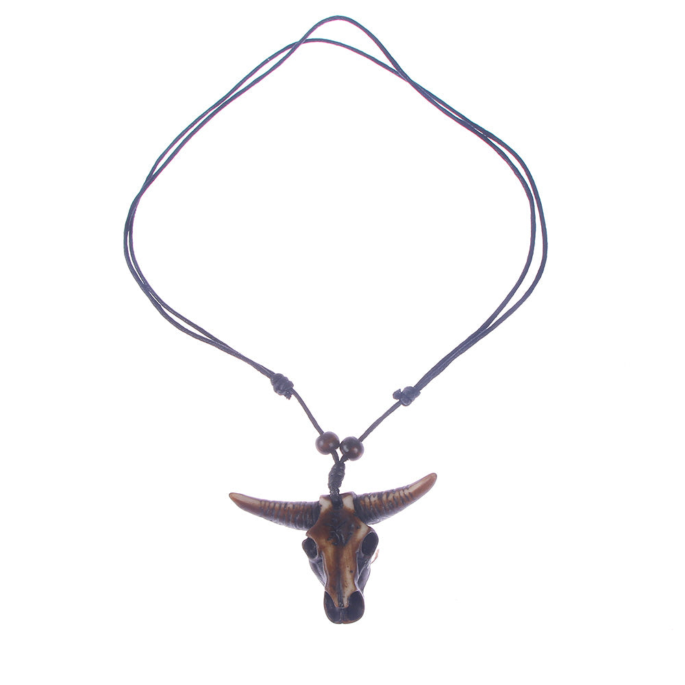 Tribal Necklace for Men with Bull Skull Pendant