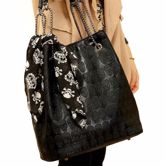 Women's Vintage Skull Bucket Bag Vegan Leather