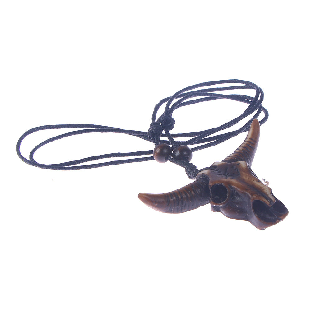 Tribal Necklace for Men with Bull Skull Pendant