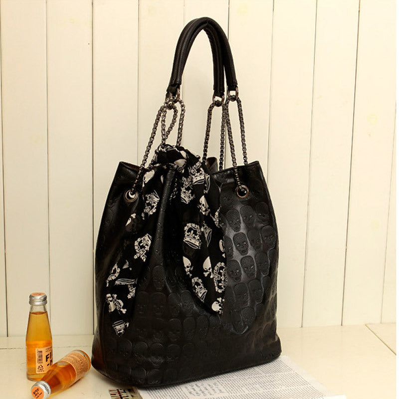 Women's Vintage Skull Bucket Bag Vegan Leather