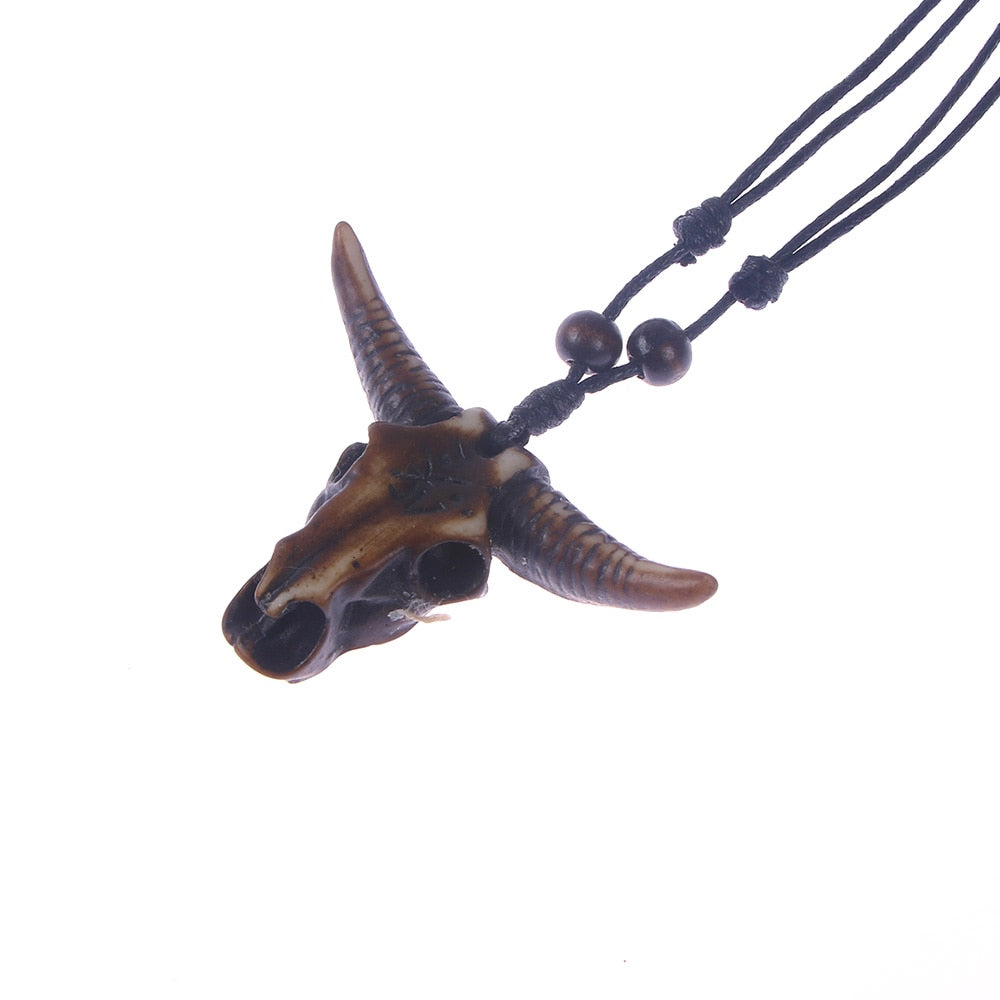 Tribal Necklace for Men with Bull Skull Pendant