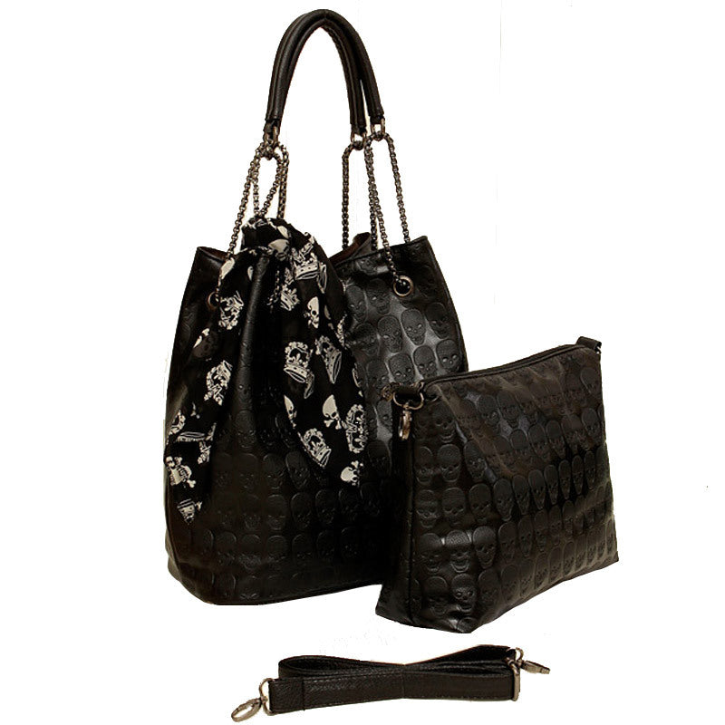 Women's Vintage Skull Bucket Bag Vegan Leather