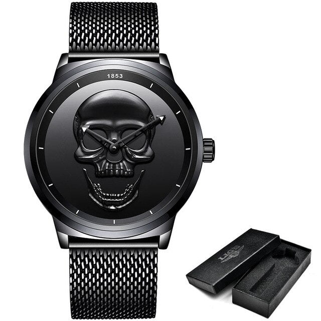 Men's Stainless Steel Skull Watch