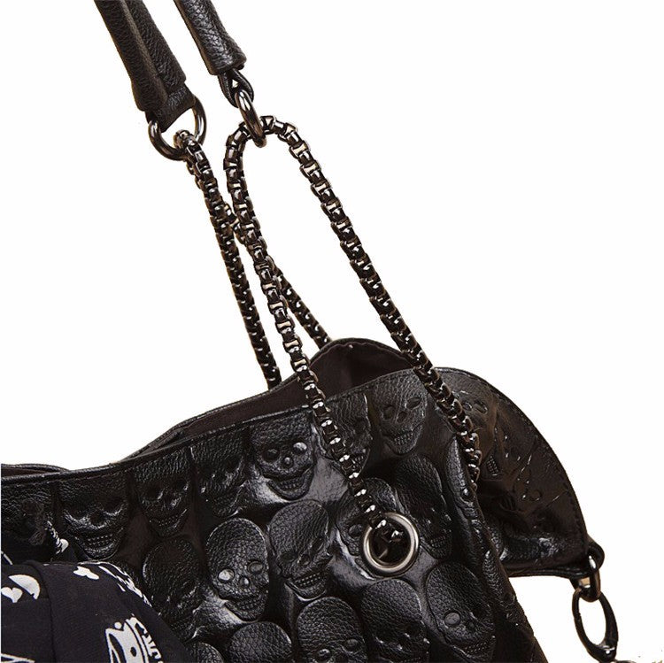 Women's Vintage Skull Bucket Bag Vegan Leather