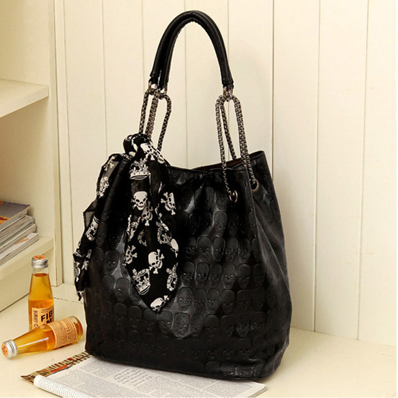 Women's Vintage Skull Bucket Bag Vegan Leather