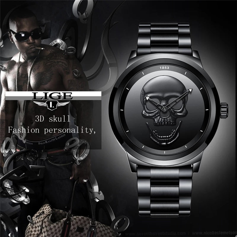 Men's Stainless Steel Skull Watch